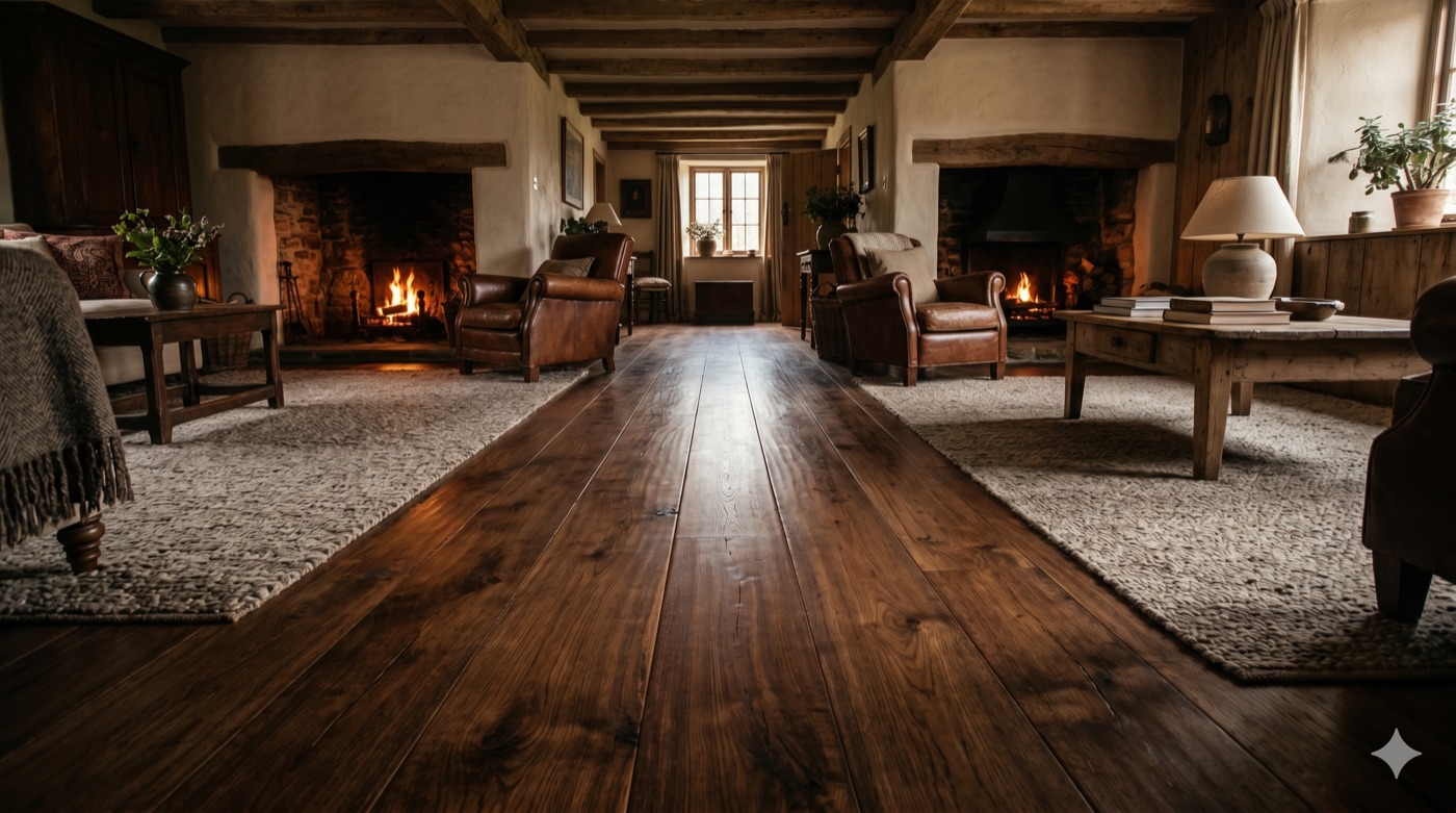 Wide-plank hardwood restoration in a luxury home